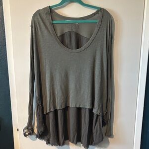 Free People Women's Olive Green Layered Scoop Neck Top
